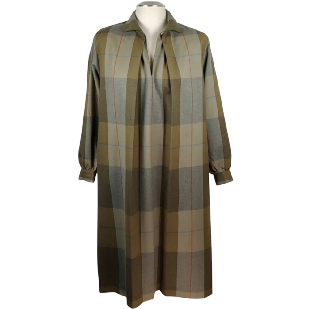 EUC Pure Wool Cacharel French Vintage Plaid Tartan Long Dress Size L US/ 46 FR